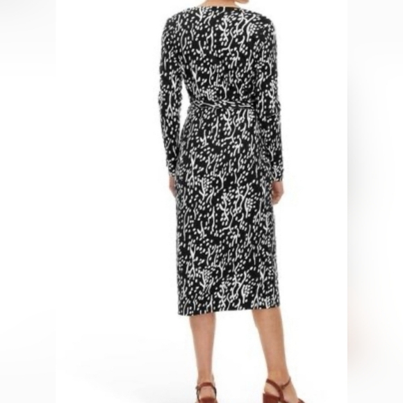 Long Sleeve Midi Sea Spots Wrap Dress Diane Von Furstenberg | BLACK & WHITE | XS - Picture 4 of 10